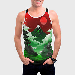 Майка-безрукавка мужская Япония красно-зеленая природа, цвет: 3D-белый — фото 2