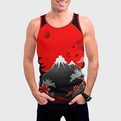 Майка-безрукавка мужская Японская гора и красная луна, цвет: 3D-красный — фото 2