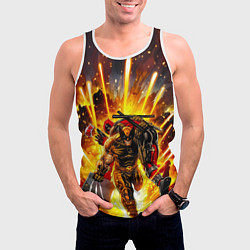 Майка-безрукавка мужская Дэдпул и Росомаха при взрыве, цвет: 3D-белый — фото 2