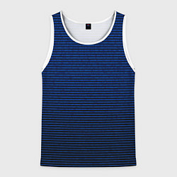 Майка-безрукавка мужская Синий текстурированный в чёрную полоску, цвет: 3D-белый