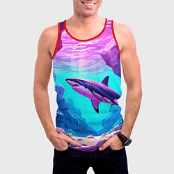 Майка-безрукавка мужская Акула в розовом сиянии, цвет: 3D-красный — фото 2