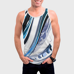 Майка-безрукавка мужская Волнистая бело-синяя абстракция, цвет: 3D-белый — фото 2