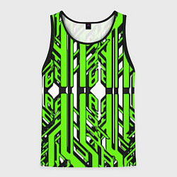 Майка-безрукавка мужская Чёрно-зелёные техно полосы на белом фоне, цвет: 3D-черный
