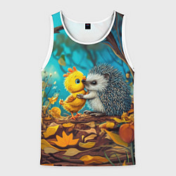 Майка-безрукавка мужская Милые ежик с цыпленком в осеннем лесу, цвет: 3D-белый