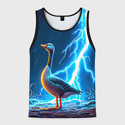 Майка-безрукавка мужская Гусь и разряд молнии, цвет: 3D-черный