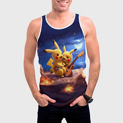 Майка-безрукавка мужская Пикачу с гитарой, цвет: 3D-белый — фото 2