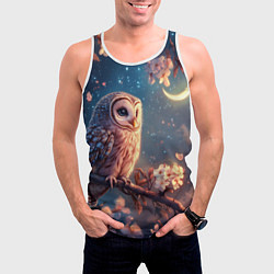 Майка-безрукавка мужская Сова и месяц, цвет: 3D-белый — фото 2