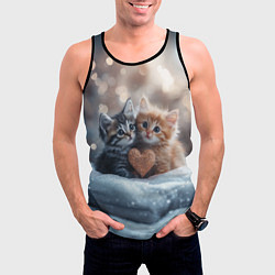 Майка-безрукавка мужская Влюбленные котята с сердечком, цвет: 3D-черный — фото 2