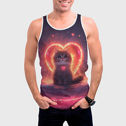 Майка-безрукавка мужская Котенок и сердце из света, цвет: 3D-белый — фото 2