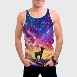 Майка-безрукавка мужская Лось и звездное небо, цвет: 3D-белый — фото 2