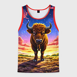 Майка-безрукавка мужская Буйвол в звездной ночи, цвет: 3D-красный