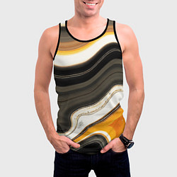 Майка-безрукавка мужская Волнистые чёрно-жёлтые полосы на белом фоне, цвет: 3D-черный — фото 2
