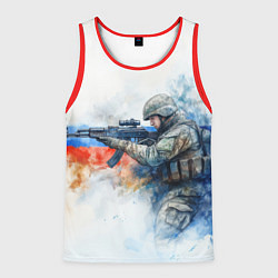 Майка-безрукавка мужская Русский солдат и флаг России, цвет: 3D-красный