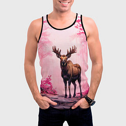 Майка-безрукавка мужская Лось в розовом лесу, цвет: 3D-черный — фото 2