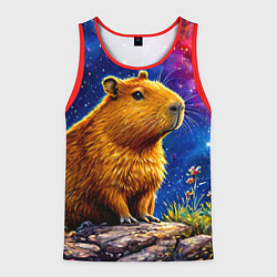 Майка-безрукавка мужская Капибара и звездная ночь, цвет: 3D-красный