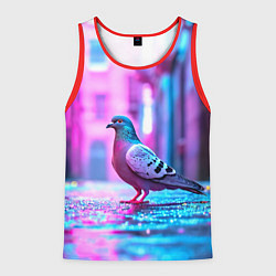 Майка-безрукавка мужская Голубь в ярком городе, цвет: 3D-красный