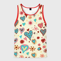 Майка-безрукавка мужская Цветные сердечки, цвет: 3D-красный
