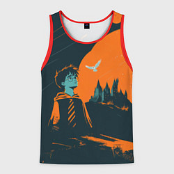 Майка-безрукавка мужская Гарри Поттер черно-оранжевый фон, цвет: 3D-красный