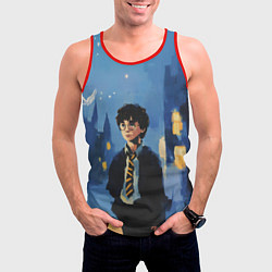 Майка-безрукавка мужская Гарри Поттер рисунок акварелью, цвет: 3D-красный — фото 2
