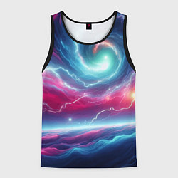 Майка-безрукавка мужская Spiral neon galaxy - ai art fantasy, цвет: 3D-черный