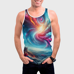 Майка-безрукавка мужская Fantastic neon space landscape - ai art fantasy, цвет: 3D-белый — фото 2