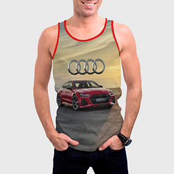 Майка-безрукавка мужская Audi RS 7 на закате солнца, цвет: 3D-красный — фото 2