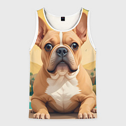 Майка-безрукавка мужская Бульдог и пальмы, цвет: 3D-белый