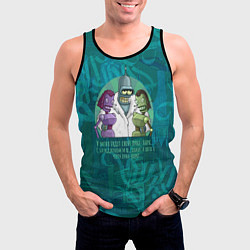 Майка-безрукавка мужская Футурама: Бендер с роботессами на малахитовом, цвет: 3D-черный — фото 2