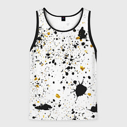 Майка-безрукавка мужская Черные и золотистые пятна краски на белом фоне, цвет: 3D-черный