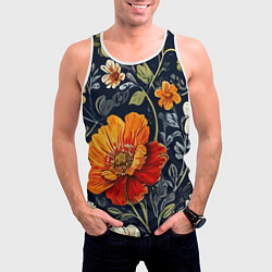 Майка-безрукавка мужская Маки и пионы старинный паттерн, цвет: 3D-белый — фото 2