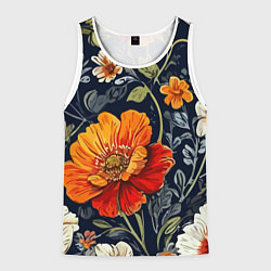 Майка-безрукавка мужская Маки и пионы старинный паттерн, цвет: 3D-белый