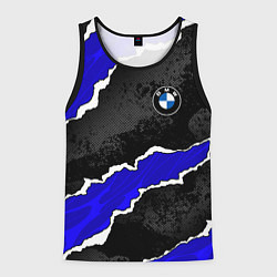 Майка-безрукавка мужская BMW - синие разрывы, цвет: 3D-черный