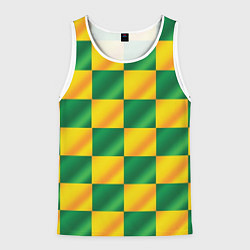 Майка-безрукавка мужская Желтый и зеленый геометрический паттерн, цвет: 3D-белый