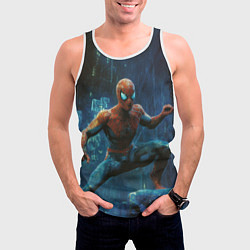 Майка-безрукавка мужская Человек - паук в ночном городе, цвет: 3D-белый — фото 2