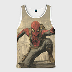 Майка-безрукавка мужская Человек-паук готов спасать мир, цвет: 3D-белый