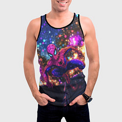 Майка-безрукавка мужская Человек-паук и фиолетовый свет, цвет: 3D-черный — фото 2