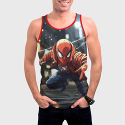 Майка-безрукавка мужская Человек-паук запускает паутину, цвет: 3D-красный — фото 2