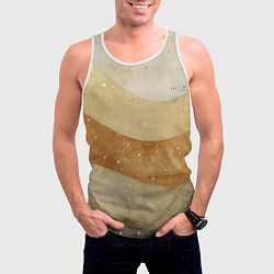 Майка-безрукавка мужская Бежево-золотые полосы с блестками, цвет: 3D-белый — фото 2