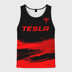 Майка-безрукавка мужская Tesla - red gradient посередине, цвет: 3D-черный