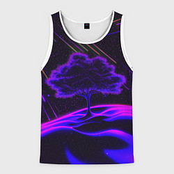 Майка-безрукавка мужская Дерево и звездопад неоновый космос, цвет: 3D-белый