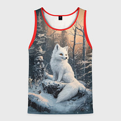 Майка-безрукавка мужская Белый лисенок в зимнем лесу, цвет: 3D-красный