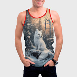 Майка-безрукавка мужская Белый лисенок в зимнем лесу, цвет: 3D-красный — фото 2