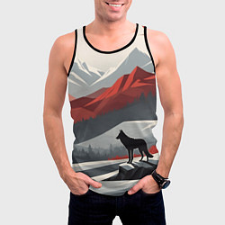 Майка-безрукавка мужская Лиса и красные горы, цвет: 3D-черный — фото 2