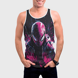 Майка-безрукавка мужская Человек-паук и розовая краска, цвет: 3D-белый — фото 2