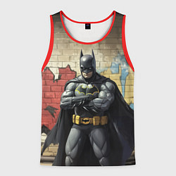 Майка-безрукавка мужская Бэтмен на фоне стены, цвет: 3D-красный