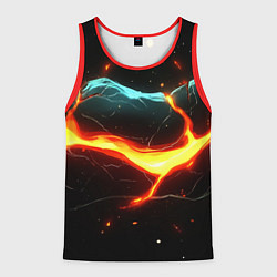 Майка-безрукавка мужская Лава в черной текстуре, цвет: 3D-красный