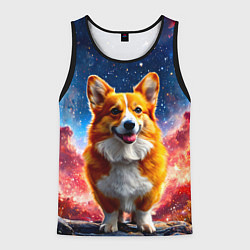 Майка-безрукавка мужская Корги и космическое небо, цвет: 3D-черный