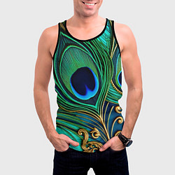 Майка-безрукавка мужская Зеленые перья павлина, цвет: 3D-черный — фото 2