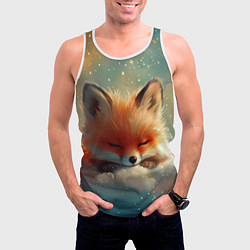 Майка-безрукавка мужская Лисенок спит на облаке, цвет: 3D-белый — фото 2