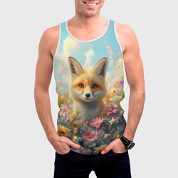 Майка-безрукавка мужская Лиса в цветочном поле, цвет: 3D-белый — фото 2